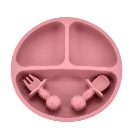 Silicone Baby Feeding Set: BPA-Free Bowl, Divided Plate, and Utensils